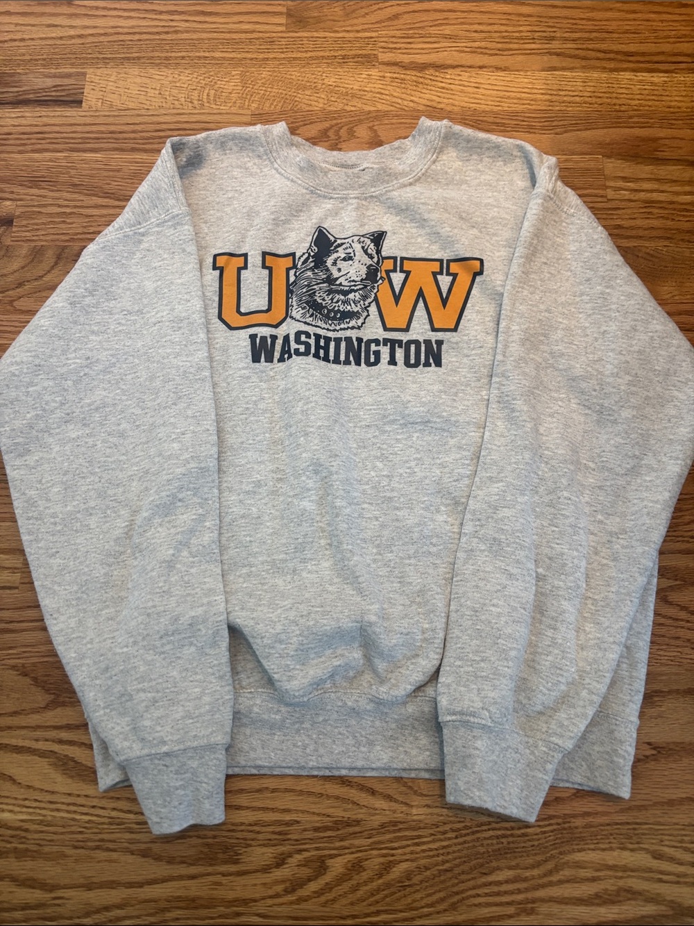 Gildan Gray UW Washington Crewneck with Gold Lettering